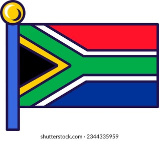 South Africa country flag on flagpole for registration of solemn event, meeting foreign guests. South Africa official flag on pole of participating states. Simple vector isolated on white background