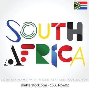 South Africa : Country name with mixed alphabets isolated on white background : Vector Illustration