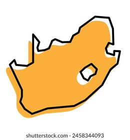 South Africa country simplified map. Orange silhouette with thick black sharp contour outline isolated on white background. Simple vector icon