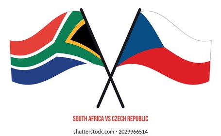 South Africa and Czech Republic Flags Crossed And Waving Flat Style. Official Proportion. Correct Colors.