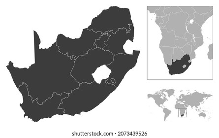 South Africa - detailed country outline and location on world map. Vector illustration