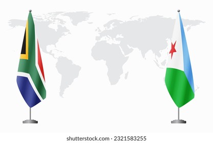 South Africa and Djibouti flags for official meeting against background of world map. svg
