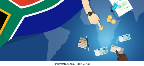 South Africa economy fiscal money trade concept illustration of financial banking budget with flag map and currency