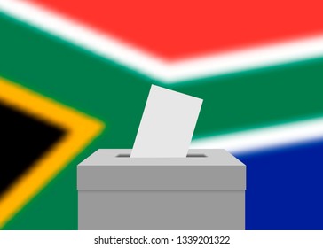South Africa election banner background. Ballot Box with blurred flag