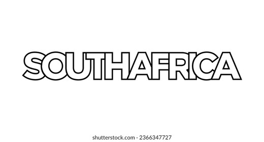 South Africa emblem for print and web. Design features geometric style, vector illustration with bold typography in modern font. Graphic slogan lettering isolated on white background.