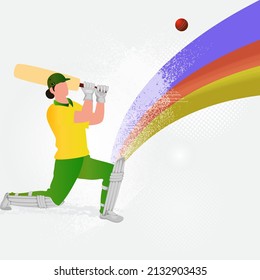 South Africa Female Batter Player Hitting The Ball And Noise Effect Wavy On White Background.