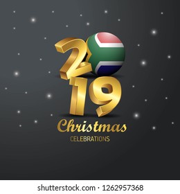 South Africa Flag 2019 Merry Christmas Typography. New Year Abstract Celebration background