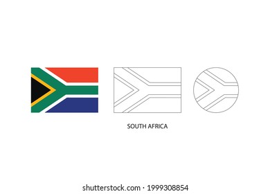 South Africa flag 3 versions, Vector illustration, Thin black line of rectangle and the circle on white background.