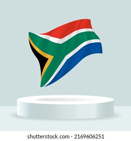 South Africa flag. 3d rendering of the flag displayed on the stand. Waving flag in modern pastel colors. Flag drawing, shading and color on separate layers, neatly in groups for easy editing.