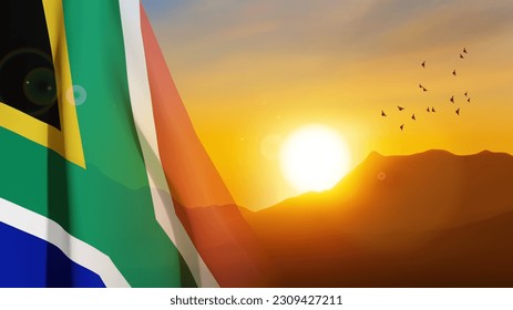 South Africa flag against the sunset. EPS10 vector