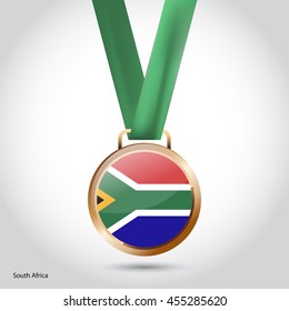 South Africa Flag in Bronze Medal. Vector Illustration. RIO Olympic Game Bronze Medal. Vector Illustration