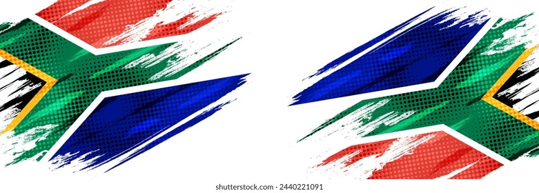 Bandera de Sudáfrica con estilo de pintura de pincel y efecto de semitono. Fondo de la bandera de Sudáfrica con el concepto del grunge