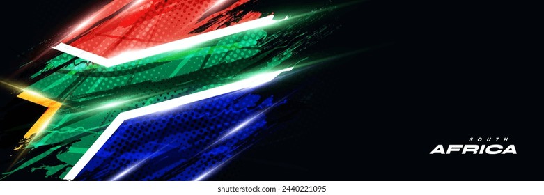 South Africa Flag with Brush Paint Style, Halftone and Glowing Light Effect. South Africa Flag Background with Grunge Concept