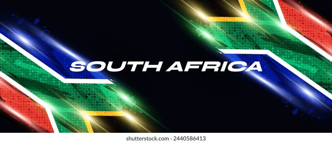 South Africa Flag with Brush Paint Style, Halftone and Glowing Light Effect. South Africa Flag Background with Grunge Concept