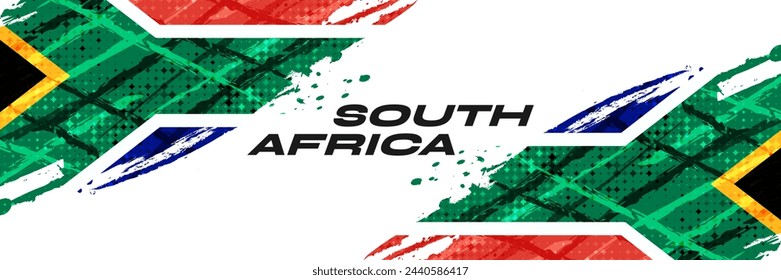 South Africa Flag with Brush Paint Style and Halftone Effect. South Africa Flag Background with Grunge Concept