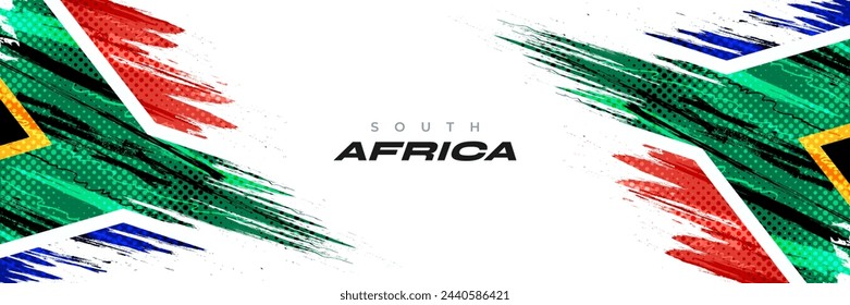 South Africa Flag with Brush Paint Style and Halftone Effect. South Africa Flag Background with Grunge Concept