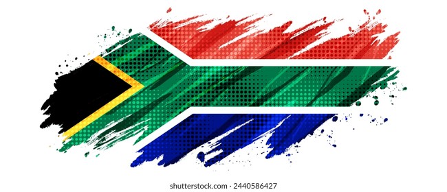 South Africa Flag with Brush Paint Style and Halftone Effect. South Africa Flag Background with Grunge Concept