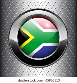 South Africa flag button on metal background, vector.