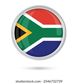 South Africa flag button round framed vector illustration isolated  on white background glossy shiny 3D for Freedom Day April 27, Day of reconciliation 16th December, banners, posters, flyers, online