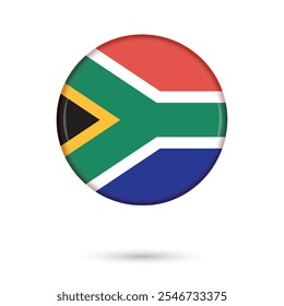 South Africa flag button round glossy shiny 3D in standard colors vector isolated illustration for Freedom Day April 27, Day of reconciliation 16th December, banners, posters, flyers, online, websites