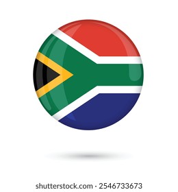 South Africa flag button round glossy shiny 3D standard colors vector isolated illustration for Freedom Day April 27, Day of reconciliation 16th December, banners, posters, flyers, online, websites