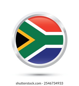 South Africa flag button round frame glossy shiny standard colors vector isolated illustration for Freedom Day April 27,Day of reconciliation 16th December, banners, posters, flyers, online, websites