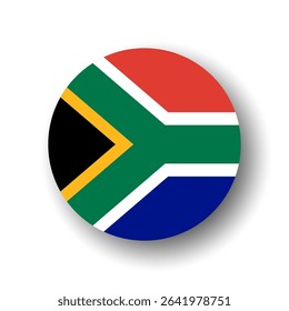 South Africa flag - flat vector circle icon or badge with dropped shadow.