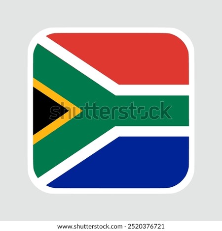 South Africa flag, flat vector square with rounded corners and white border. vector illustration	