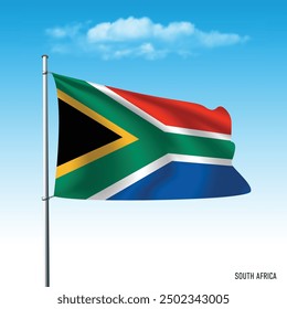 South Africa flag flying on blue sky, vector illustation.