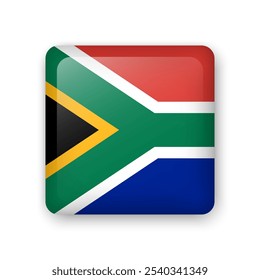 Ícone de vidro da bandeira da África do Sul. Elemento de vetor quadrado com sombra. Melhor para aplicativos móveis, interface do usuário e design da Web.