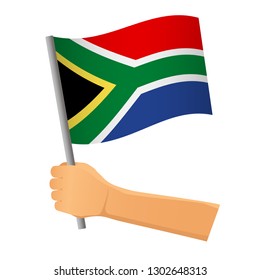 South Africa flag in hand. Patriotic background. National flag of South Africa vector illustration