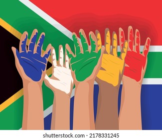 south africa flag and hands painted scene