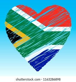 South Africa flag, Heart shape, grunge style.