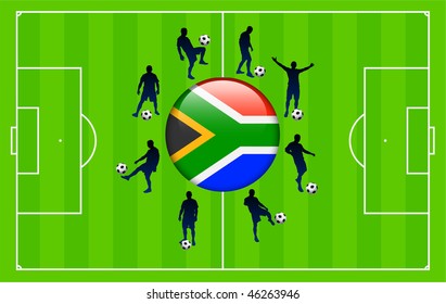 South Africa Flag Icon Internet Button with Soccer Match Original Vector Illustration