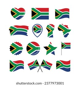 South Africa flag icon set vector isolated on a white background. South African Flag graphic design element. Flag of South Africa symbols collection. Set of South Africa flag icons in flat style