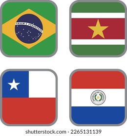 South Africa flag icon vector material set,Brazil,Suriname,Chile,Paraguay