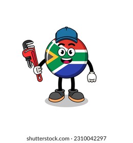 south africa flag illustration cartoon as a plumber , character design