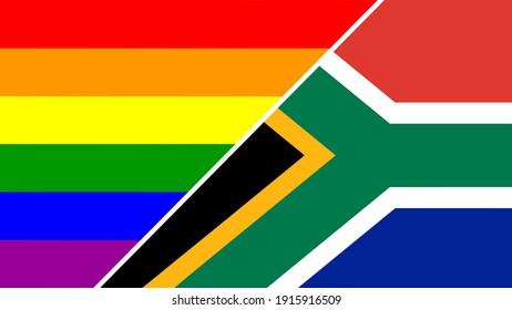 South Africa flag and LGBT flag vector illustration