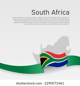 South africa flag, map on white background. Wavy ribbon with RSA flag. State south african patriotic banner, cover for business booklet, flyer, brochure. National poster design. Vector illustration