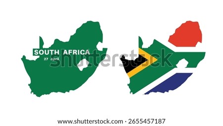 south africa flag and map set. south africa flag in official colors and proportions., map