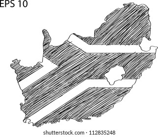 South Africa Flag Map Vector Sketch Up, EPS 10.