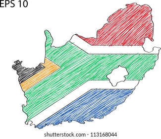 South Africa Flag Map Vector Sketch Up, EPS 10.