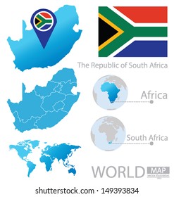 South Africa. flag. map. vector Illustration 