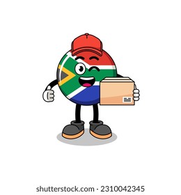 south africa flag mascot cartoon as an courier , character design