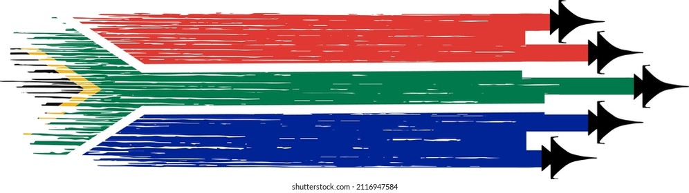 South Africa  flag with military fighter jets isolated  on png or transparent ,Symbols of South Africa,template for banner,card,advertising,poster, and business matching country, vector illustration