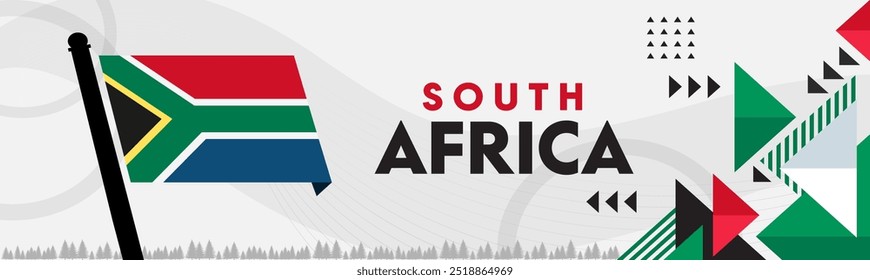 Bandeira do dia da independência nacional da África do Sul, fundo com design moderno abstrato geométrico. Bandeira sul-africana, dia da herança feliz, ou tema do dia de Nelson Mandela, vetor de negócios.