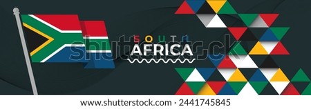 South Africa flag for national independence day banner, colorful background and geometric abstract modern design. South African flag, happy heritage day, or Nelson Mandela day theme, business vector.