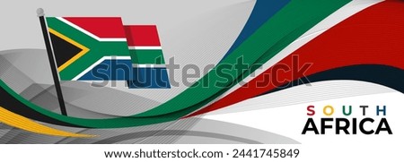 South Africa flag for national independence day banner, colorful background and geometric abstract modern design. South African flag, happy heritage day, or Nelson Mandela day theme, business vector.