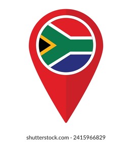 South Africa flag on map pinpoint icon isolated. Flag of South Africa