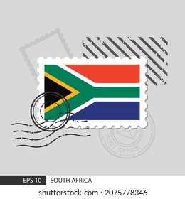 South Africa flag postage stamp. Isolated vector illustration on grey post stamp background and specify is vector eps10.